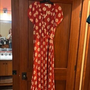 Madewell Ruffle Edge Wrap Midi Dress in Etruscan Clay Daisy Daydream